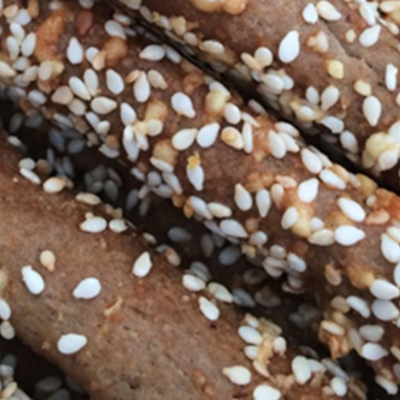 Rye grissini with bacon and kefalotyri cheese