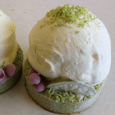 Matcha Tart with Biscotto-Lemon Ice Cream